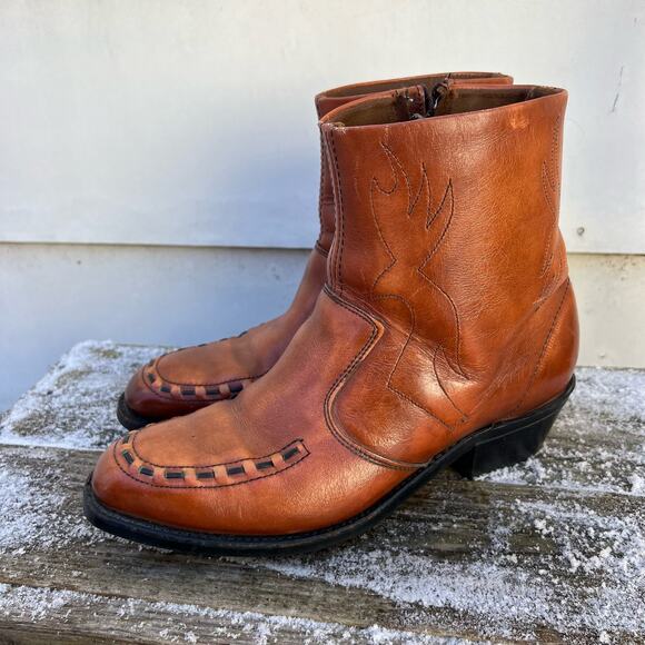 Vintage HH Double H Square Toe Western Rancher Zip Up Ankle Boots 8 1/2 EE - Picture 3 of 8